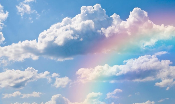 蓝天白云雨后彩虹图片图片