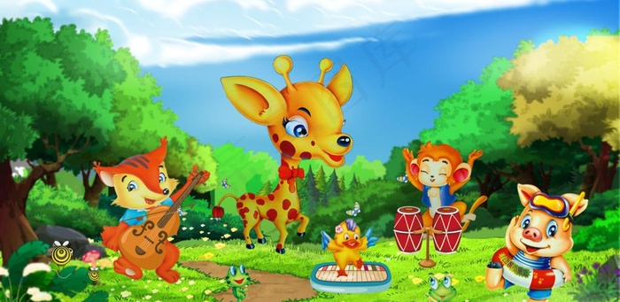 本素材作品名称为卡通森林矢量动物派对背景图片(1961x1016(dpi:30))