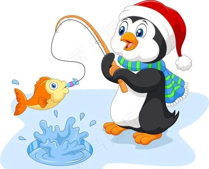圣诞节企鹅钓鱼漫画图片