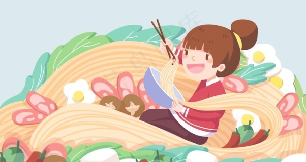 面条女性清新插画卡通背景素材图片