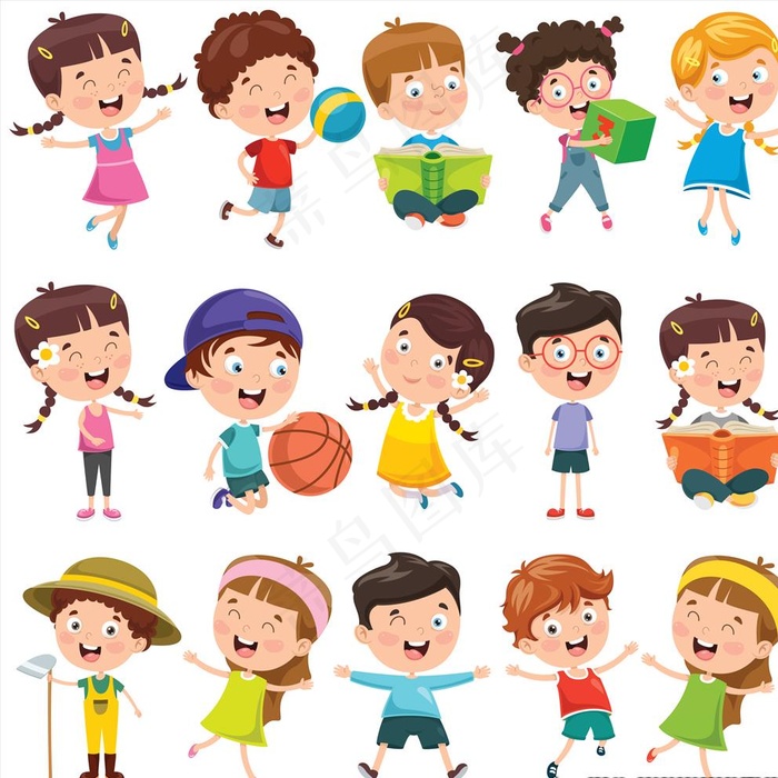 卡通小孩图片ai矢量模版下载