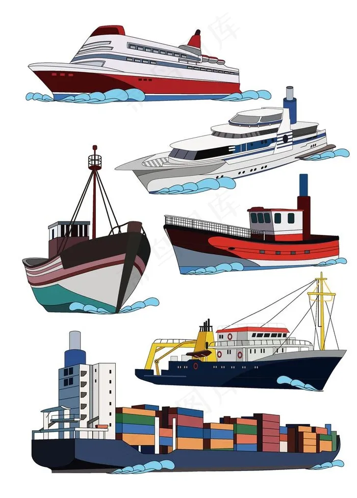 轮船卡通手绘风格透明底素材图片