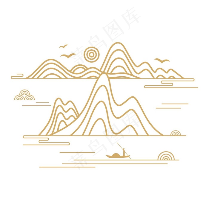 矢量中国风山纹云纹中式山水国潮图片epsai矢量模版下载