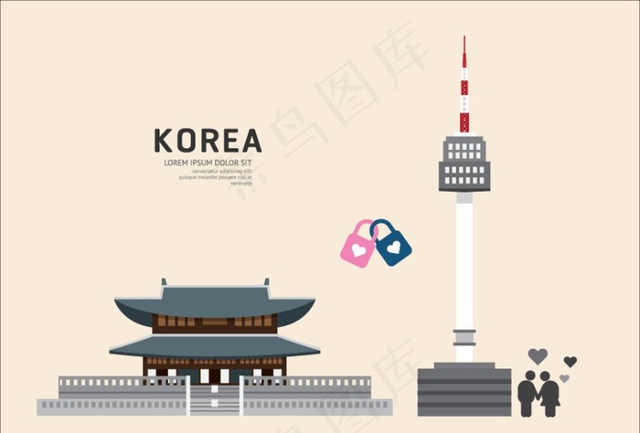 韩国建筑景福宫南山塔矢量扁平素图片ai矢量模版下载