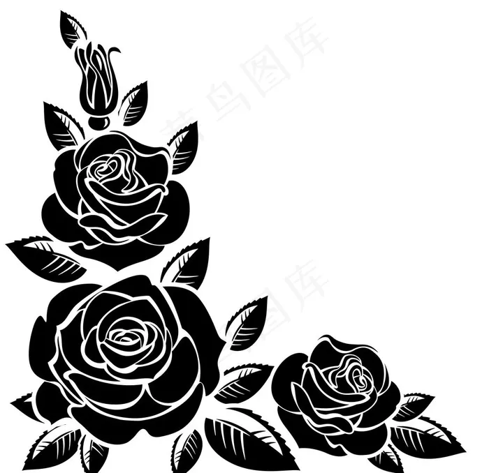 黑白线条剪影玫瑰花图案图片