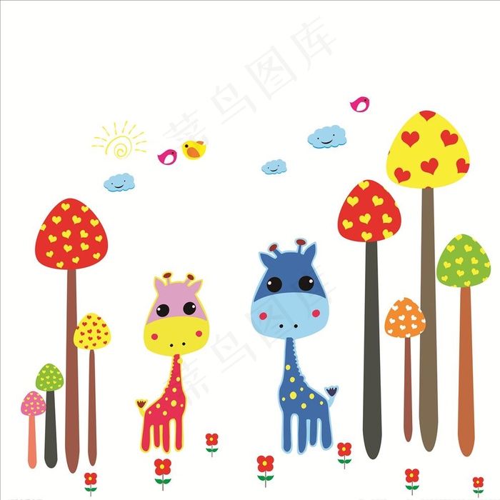 卡通幼儿园墙贴图片cdr矢量模版下载