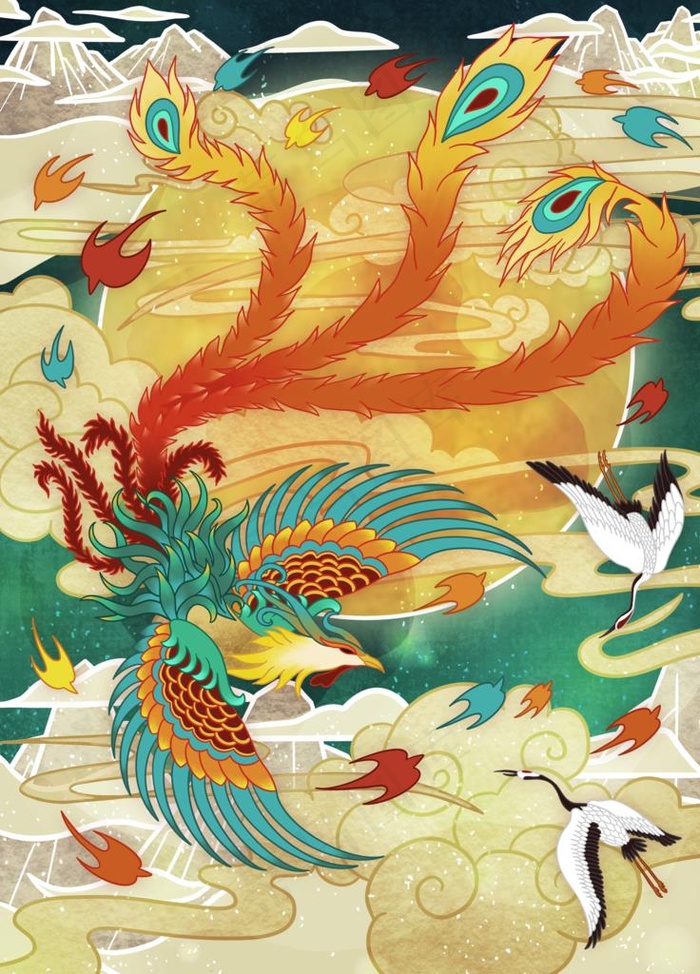 菜鸟图库提供高质量设计素材下载,本素材作品名称为百鸟朝凤 中国风