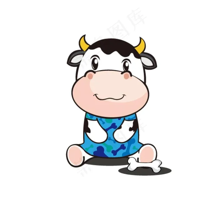 坐下卡通牛角牛头可爱奶牛骨头图片
