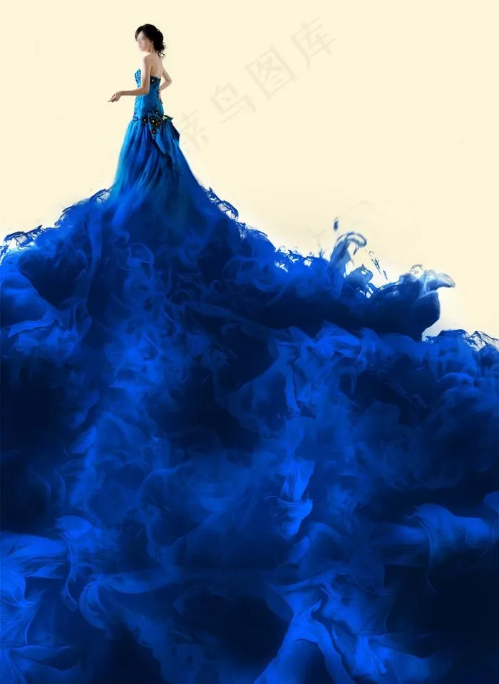 美女穿蓝色的裙子海报素材图片