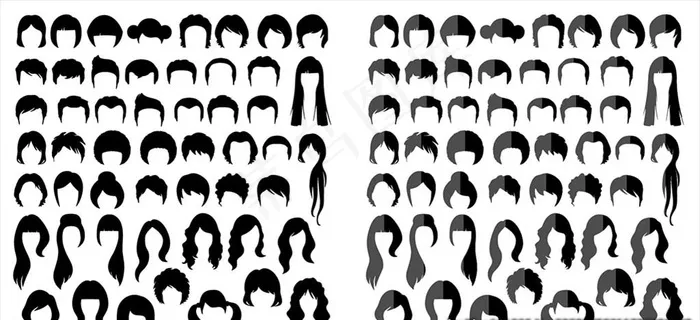 各种男女生发型矢量剪影合集图片