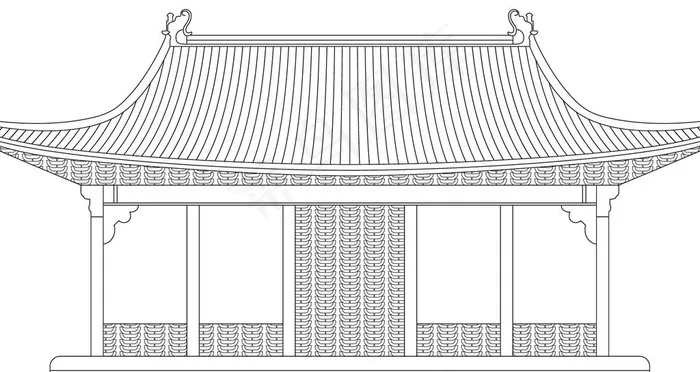中式宫殿庙宇建筑线条矢量图图片