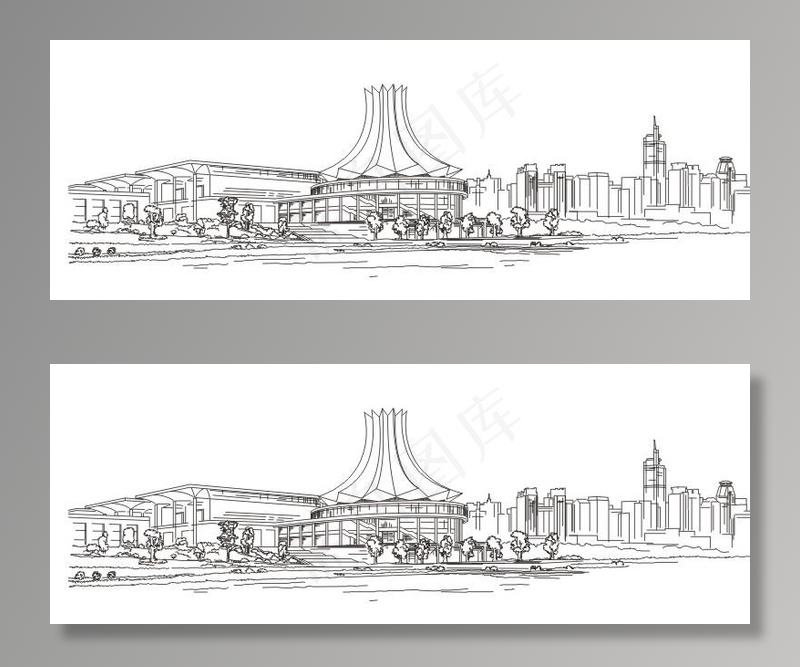 南宁会展中心线描轮廓城市矢量图片cdr矢量模版下载