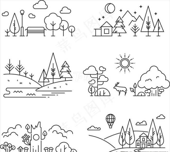 自然景观轮廓图标树植物图片epsai矢量模版下载