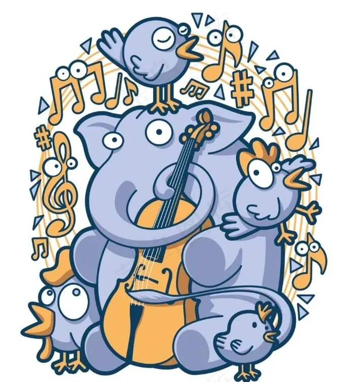可爱大象卡通动物音乐元素图片