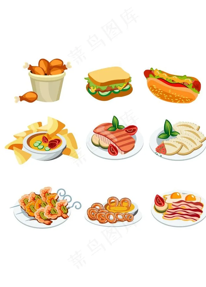 多种食物的矢量卡通手绘图片