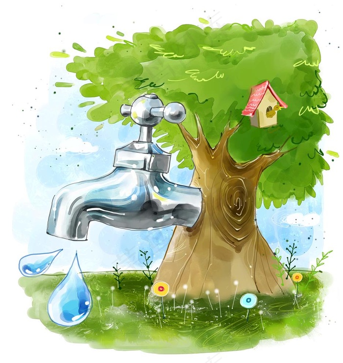 节约用水卡通插画图片4000x4370dpi200psd模版下载