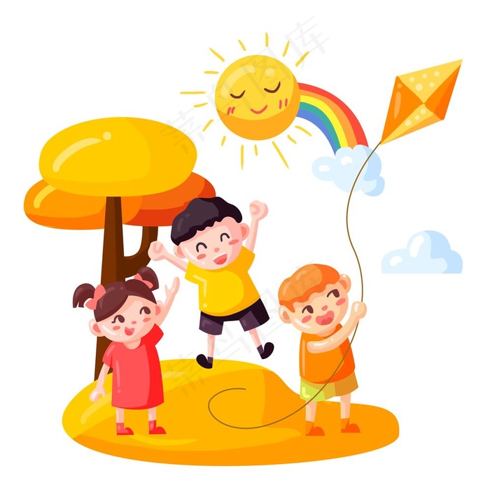 可爱放风筝儿童节卡通元素图片psd模版下载