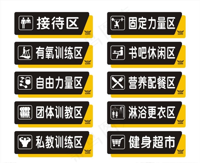 健身房区域标识牌图片cdr矢量模版下载