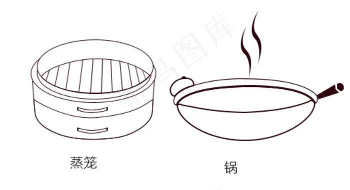 蒸笼和锅线描图图片