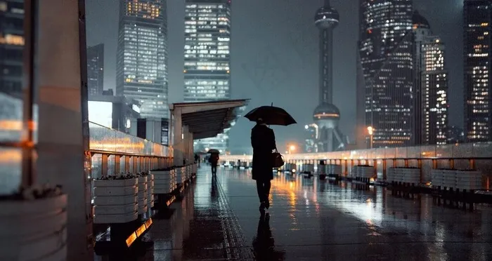城市雨天夜景图片