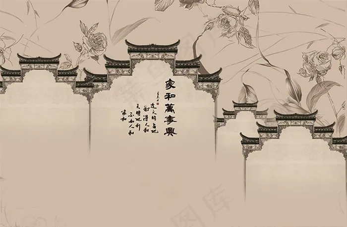 中式水墨马头墙背景墙图片