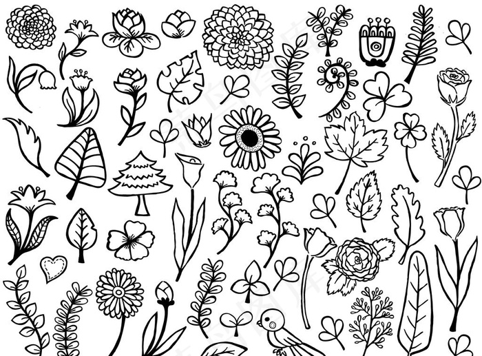 黑白简笔创意小图案图片ai矢量模版下载