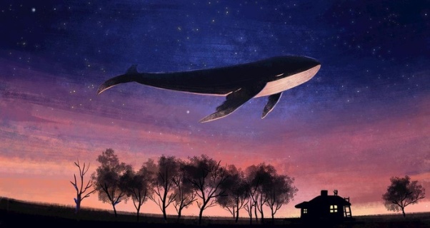 手绘唯美星空鲸鱼背景图片