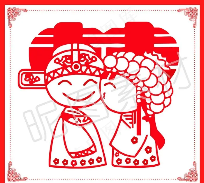 传统婚庆新郎新娘矢量图图片