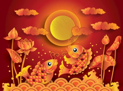 新中式金色金龙鱼锦鲤装饰画图片9449x4724dpi150psd模版下载