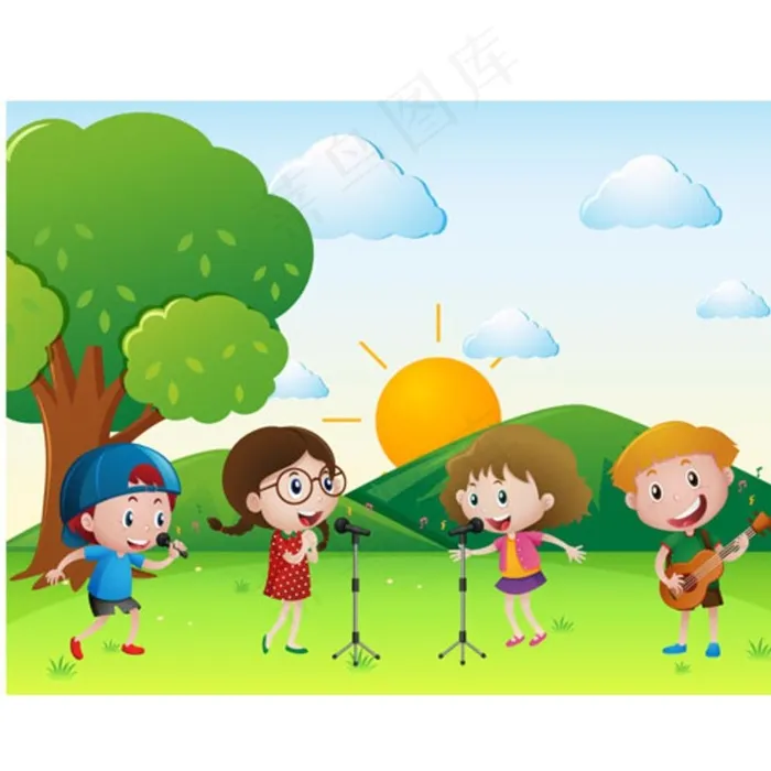 卡通儿童节唱歌的孩子图片