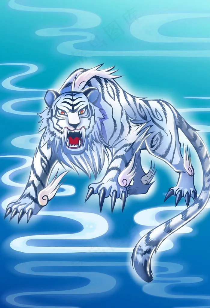 神兽白虎手绘插画图片