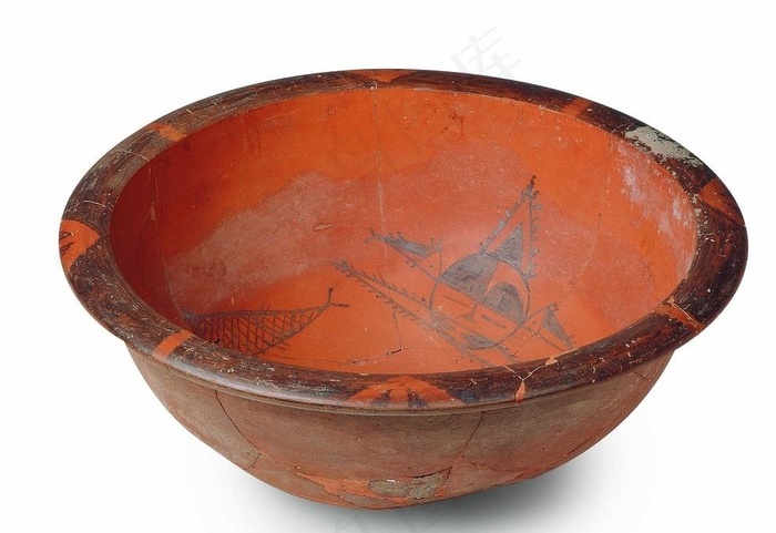 人面鱼纹彩陶盆图片