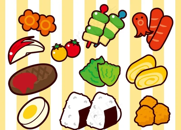 卡通食物蔬菜饭团美食插画素材图片