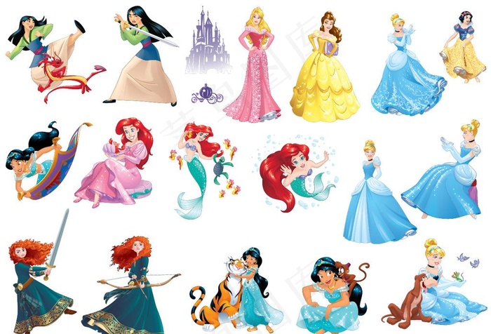 迪士尼公主图片ai矢量模版下载