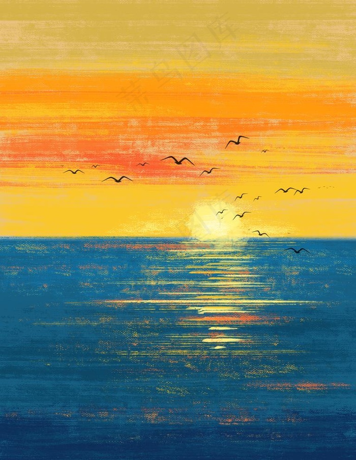 现代简约手绘油画海洋风景装饰画图片psd模版下载