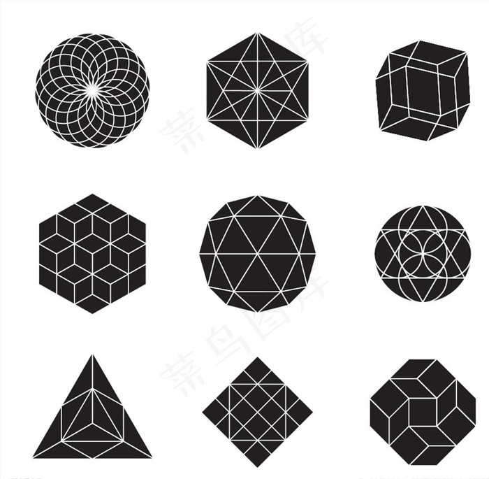 黑色线条几何图形集合矢量素材图片epsai矢量模版下载