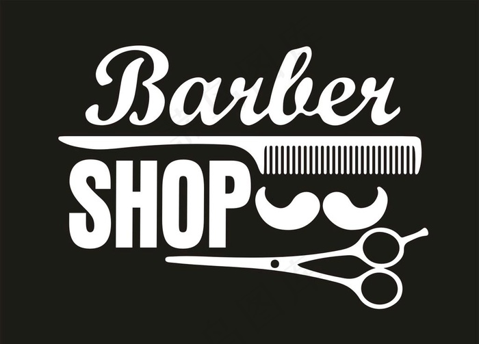 理发店标志胡子梳子剪刀图片cdr矢量模版下载