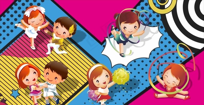 卡通舞蹈儿童跳舞背景图片210x285cdr矢量模版下载