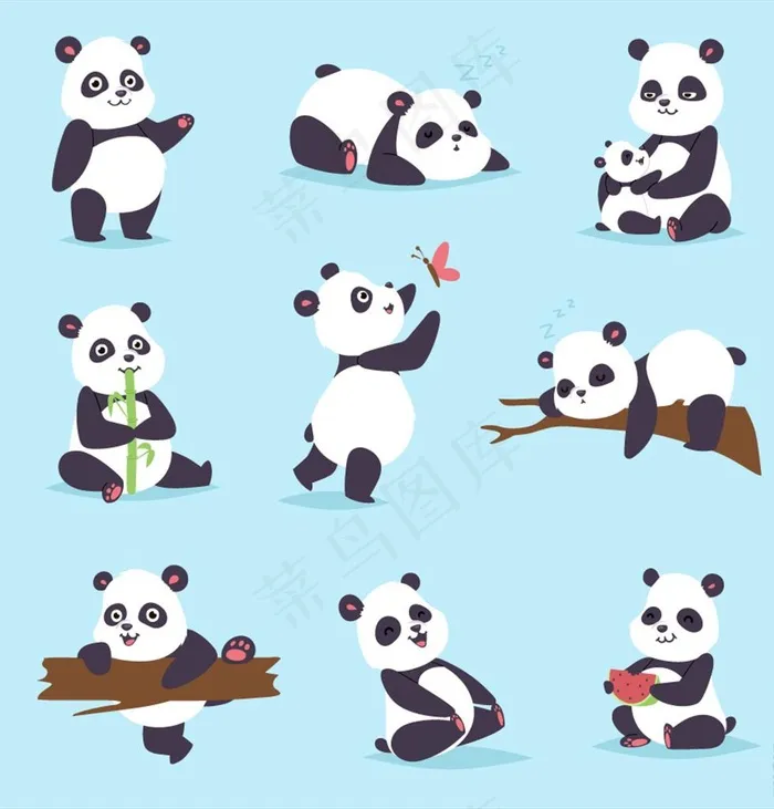 多款可爱卡通大熊猫矢量素材图片