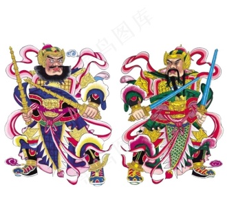 中国年画门神杨戬ai矢量模版下载