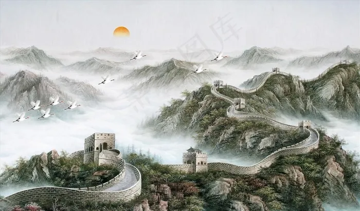 山水画 长城 中式背景墙图片
