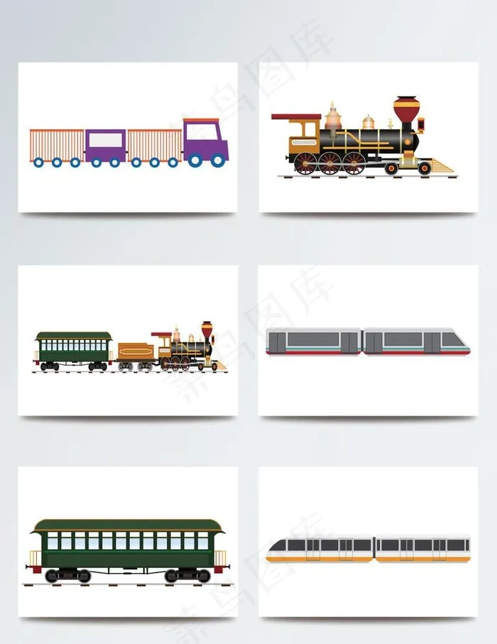 手绘各种火车机车高铁矢量图片