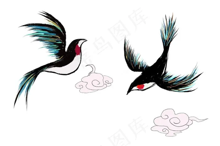 喜鹊鸟古风插画笔墨海报素材图片