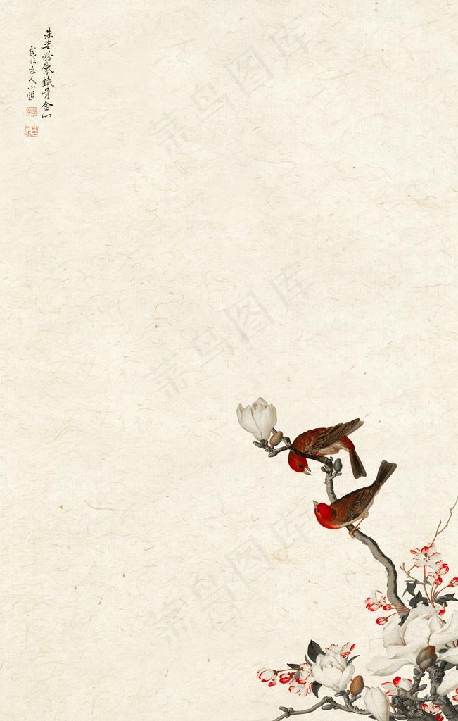 本素材作品名称为传统工笔画宣纸花卉背景图片(4000x6000(dpi:254))