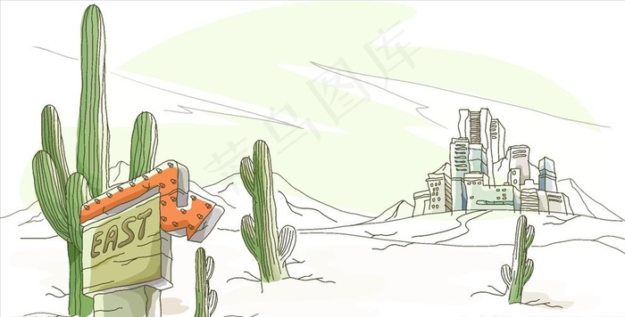 手绘线条水彩建筑风景插画图片epsai矢量模版下载