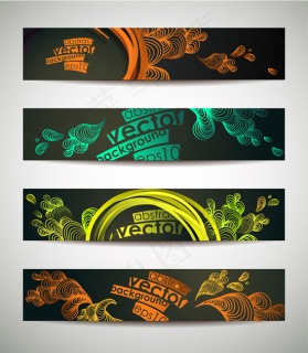 彩绘花纹线稿横幅条幅矢量素材