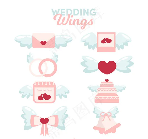 可爱婚礼元素翅膀