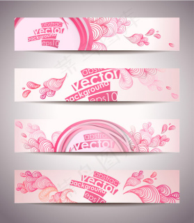 彩绘花纹线稿横幅条幅矢量素材