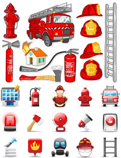 消防卡通图标,免抠元素,背景元素