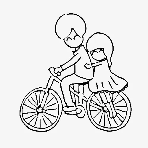 简易可爱单车情侣简笔画图案免抠